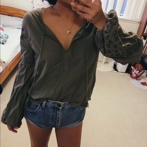 Abercrombie & Fitch Olive Long Sleeve Blouse